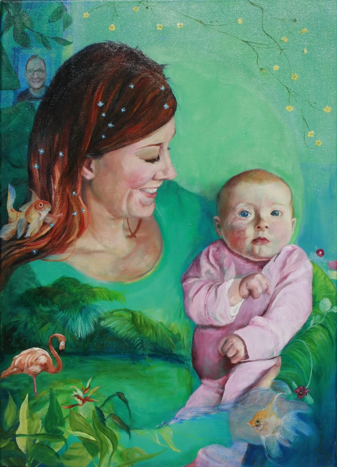 Mindy met op arm Nore — schilderij van Jeanne Thijssen