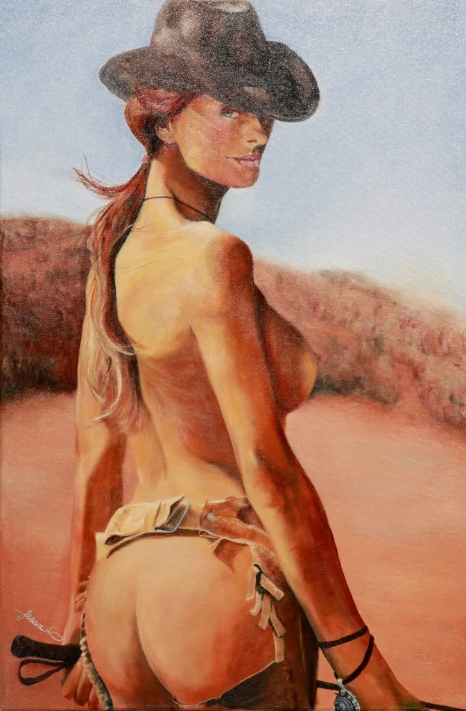 Vrouw in Chaps — schilderij van Jeanne Thijssen