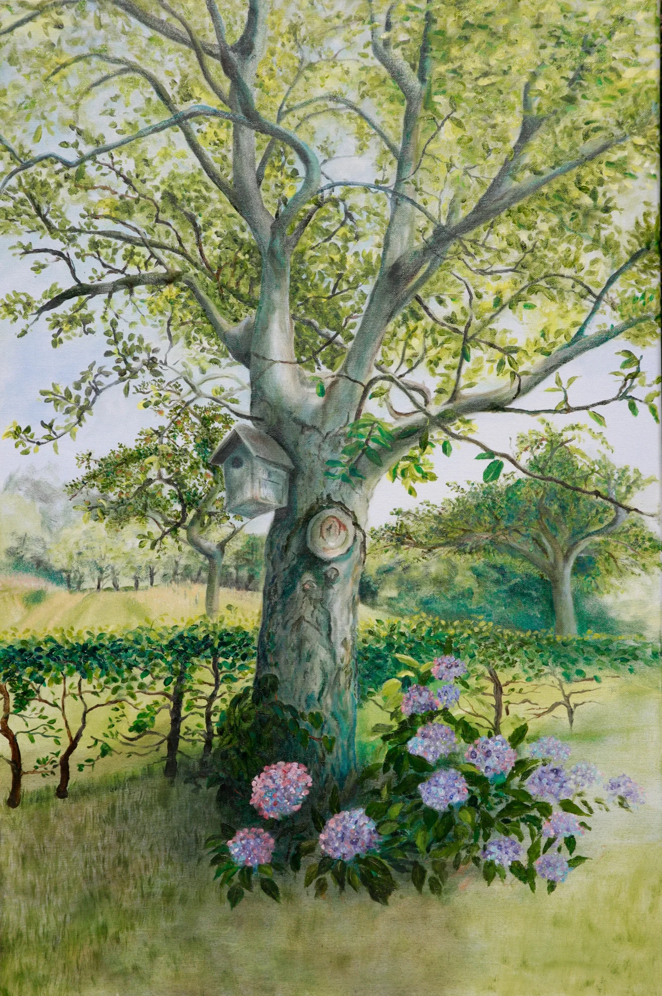De oude zieke walnotenboom — schilderij van Jeanne Thijssen